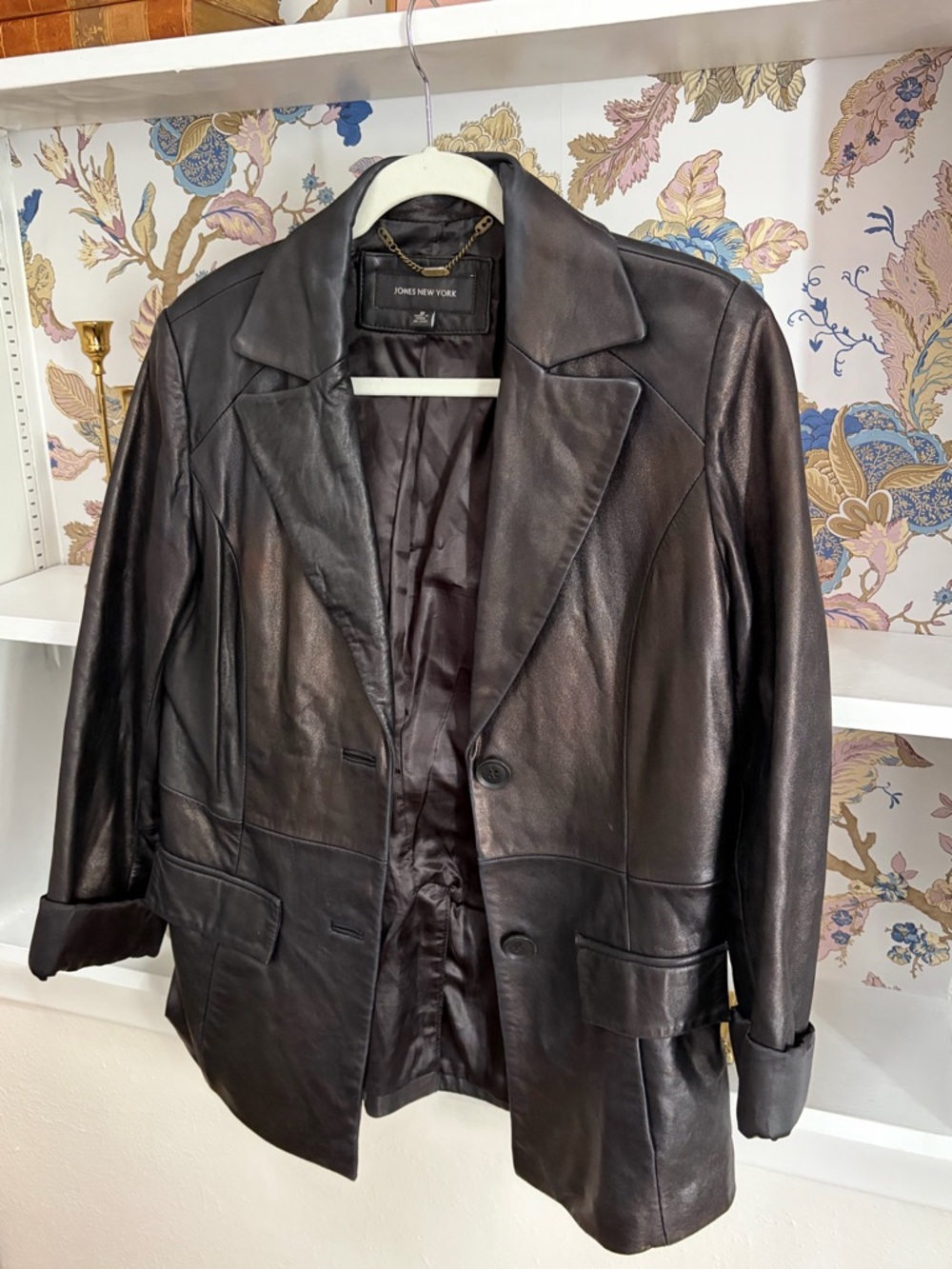 Jones New York Black Leather Blazer Jacket